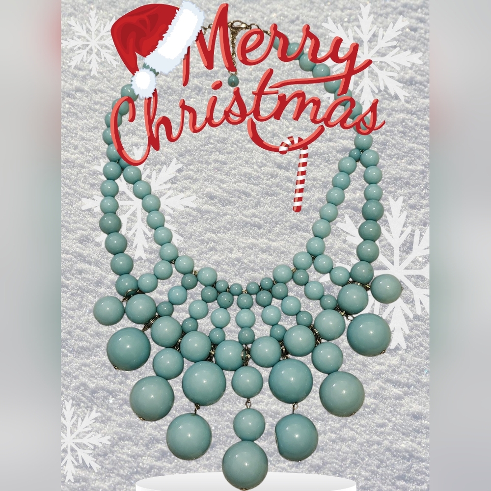 Vintage Turquoise Waterfall Statement Bubble Bib Silvertone Necklace - Picture 1 of 3